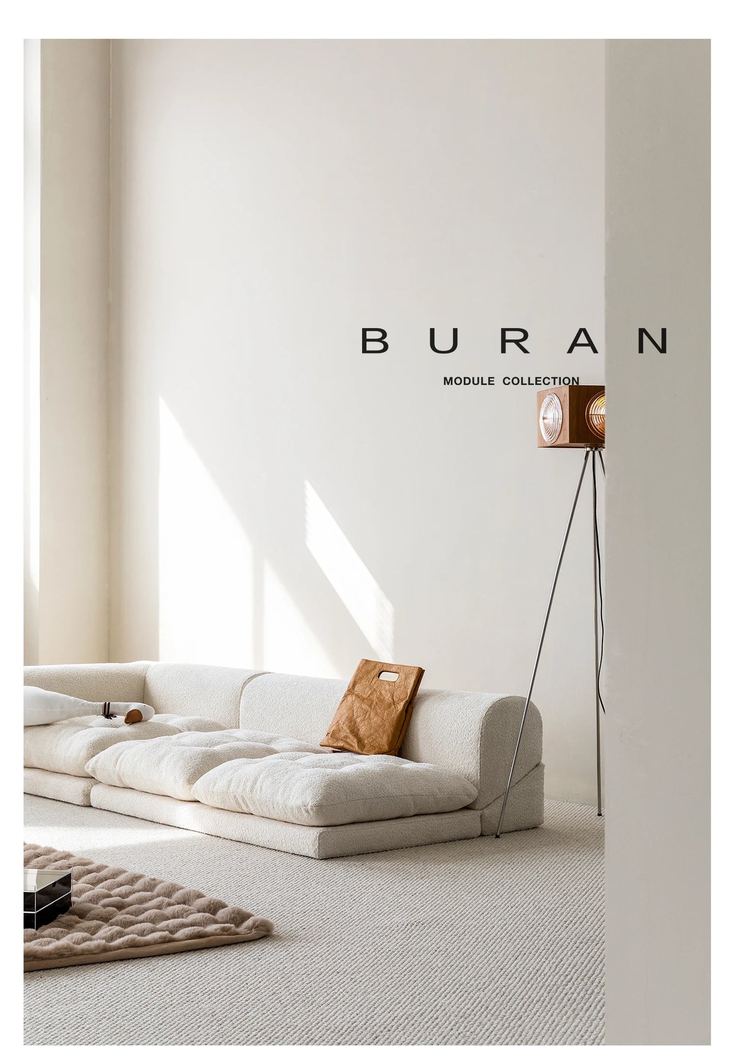 Minimalist White Fabric Living Room Sofa, Super Soft and Comfortable Tatami Module Lazy Sofa, Warm Home Furniture Salon FYLS