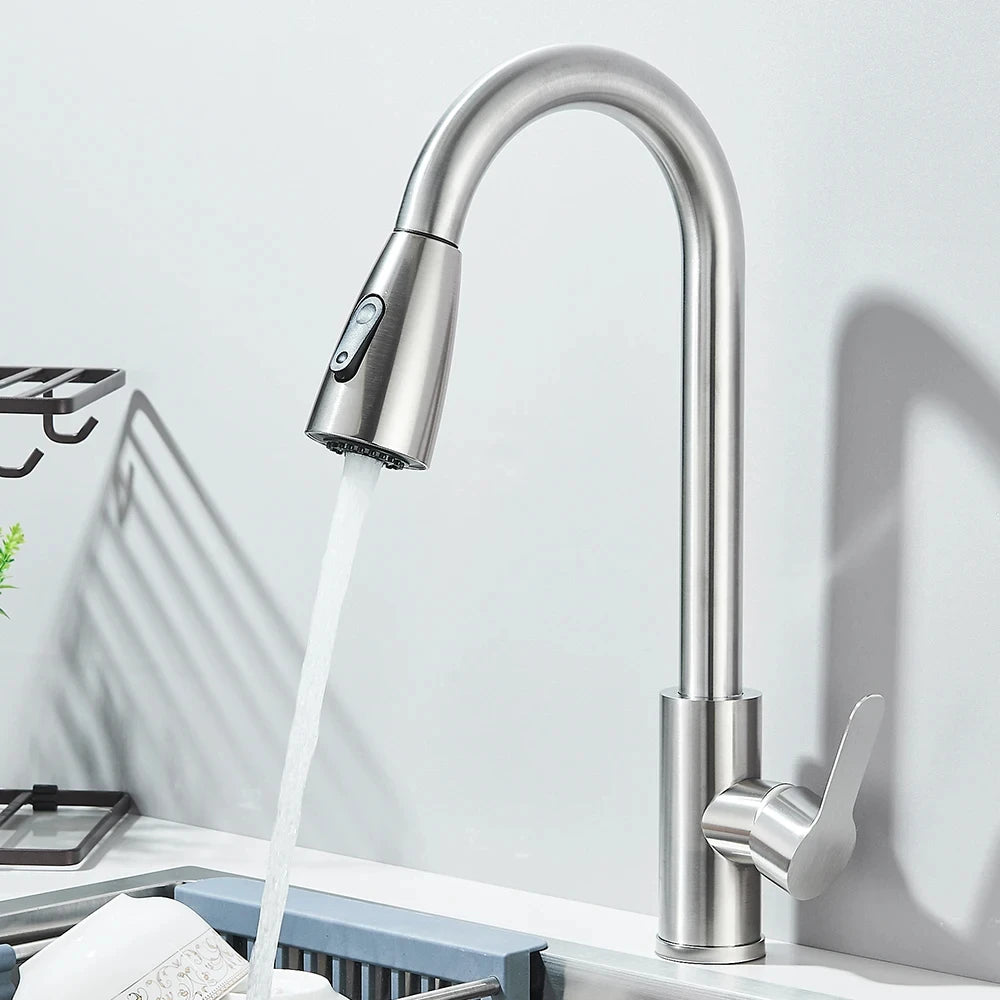 304 brushed kitchen faucet, black surface faucet, kitchen sink faucet, pull-out kitchen faucet, single hole faucet