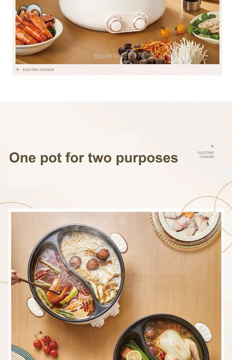 5L 6L Home Yuanyang Electric Hot Pot Electric Boiled Pan Large Capacity Double Soup Pots Non Stick Electric Frying Pan 2000W