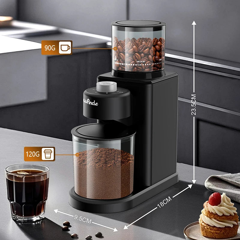 Coffee Bean Grinder Automatic Conical Burr Grinder 25 Precise Grindings with Powder Blower for Espresso French Coffee 2-12 Cups