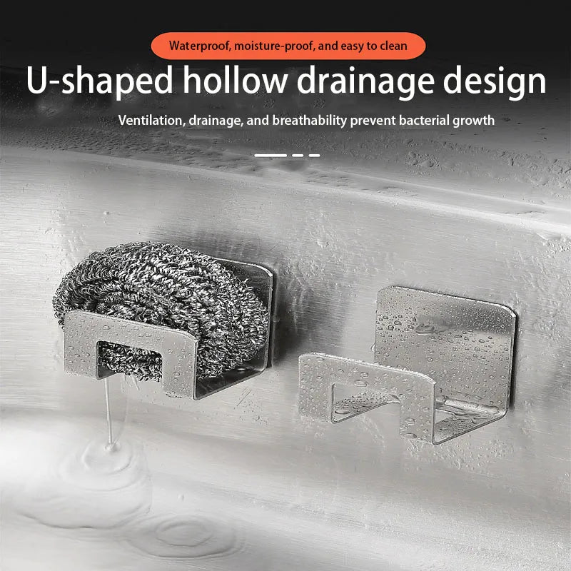 Stainless Steel Sink Tray Drainer Rack Kitchen Sink Sponge Holders Self Adhesive Hook Storage Holder Kitchen Wire Rag Organizer