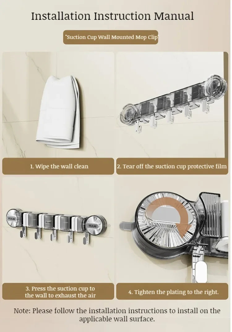 Suction Cup Mop Clamp Wall Hanging Bathroom Broom Hanger Hook Non Punching Toilet Snap Artifact Mop Clip Rack Storage Shelf