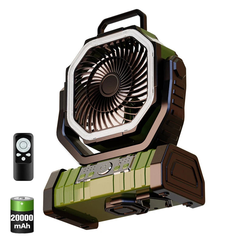 20000mAh Battery Operated Fan, Portable Rechargeable Desk/Camping Fan with LED Light and Hook, Outdoor Fan for Tent Car Trip