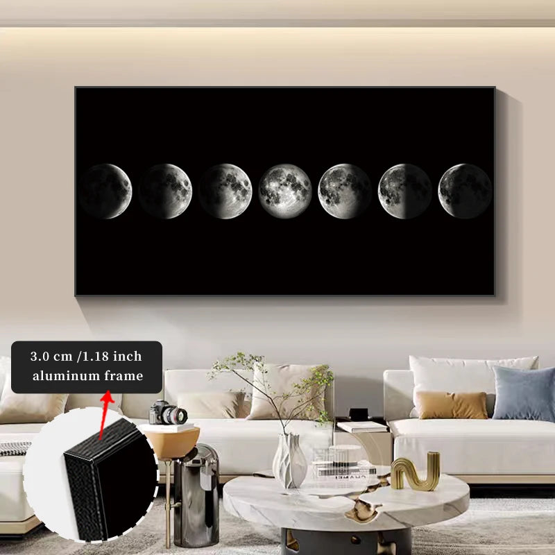 2D/FLAT framed wall art for living room bedroom bathroom office kitchen canvas wall decor, aluminum frame moon large wall art
