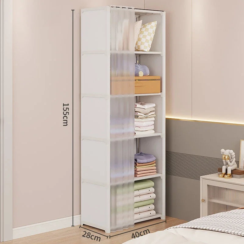 Multifunctional Dustproof Cabinet Easy Assembly Portable Clothes Organizer Cabinet with Curtains  Multipurpose She Book Holder
