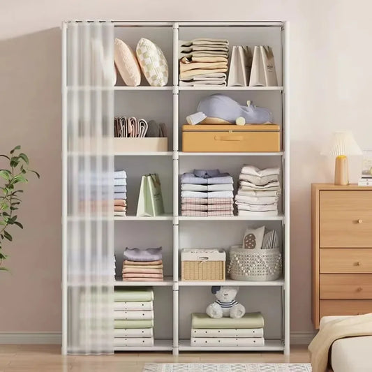 Multifunctional Dustproof Cabinet Easy Assembly Portable Clothes Organizer Cabinet with Curtains  Multipurpose She Book Holder