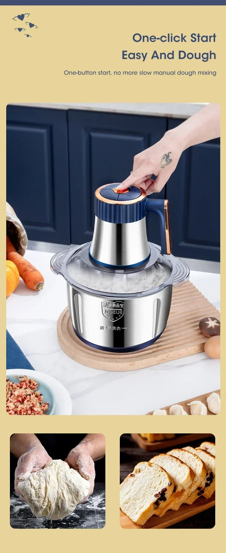 Electric Meat Grinder 304 Stainless Food Crusher Multifunction Vegetable Fruit Pepper Garlic Chopper Mincer Baby Food Processor