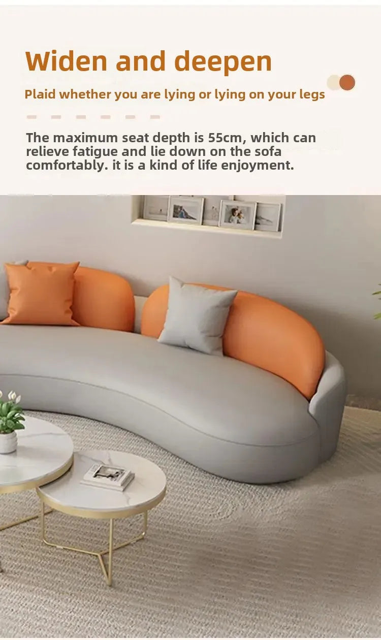 Hotel Sofa, Light Luxury Curved Leather Art Sofa, Cat Scratch Leather, Beauty Salon Rest Set, Sofa and Coffee Table Combination