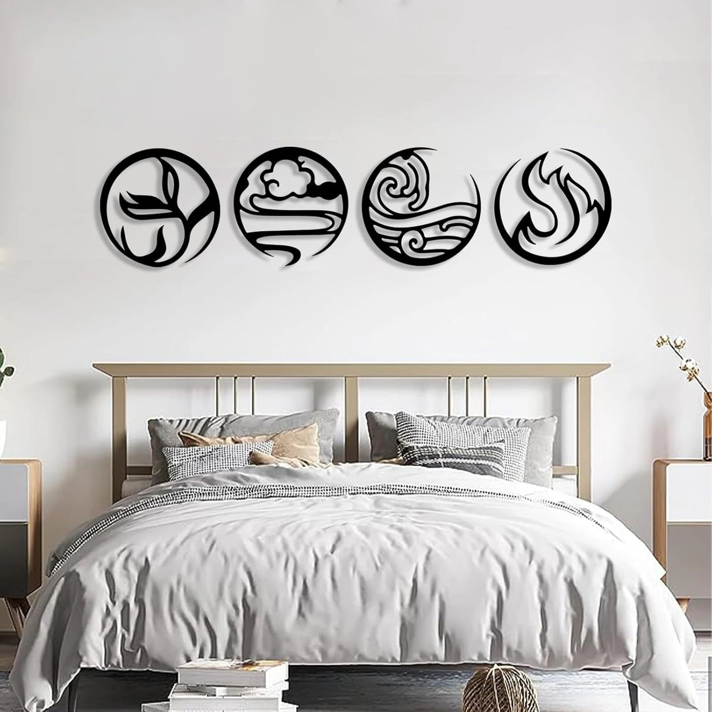 Four Elements 3D Acrylic Mirror Wall Decal Earth Water Air Fire Elements Symbol Minimalist Wall Art Bedroom Wall Decor Sticker