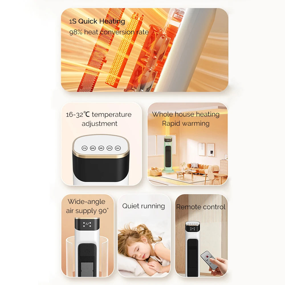 Electric Stove Heater 1500W PTC Fast Heat Home Use Bedroom Adjustable Temperature Room Heater Fan Warmer Hot Air Heater Indoor