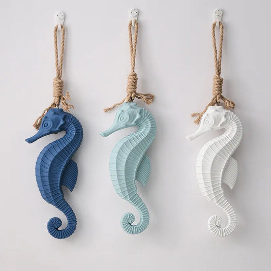Mediterranean Wood Hippocampus Japonicus Wall Hanging Ornaments Vintage Living Room Ocean Beach Theme Restaurant Bar Wall Decor