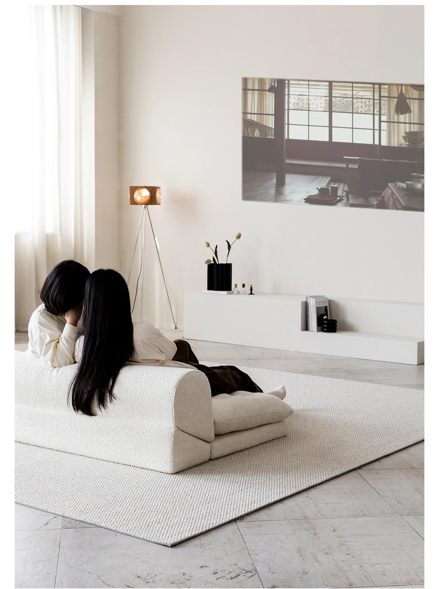 Minimalist White Fabric Living Room Sofa, Super Soft and Comfortable Tatami Module Lazy Sofa, Warm Home Furniture Salon FYLS