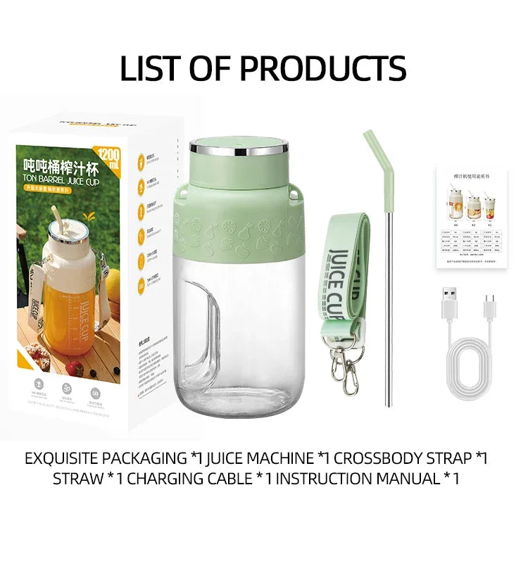 Wireless Portable Juicing Bucket Electric 800ml Sports Cup Fresh Fruit Juicer With Large Capacity and 10 Stainless Steel Blades
