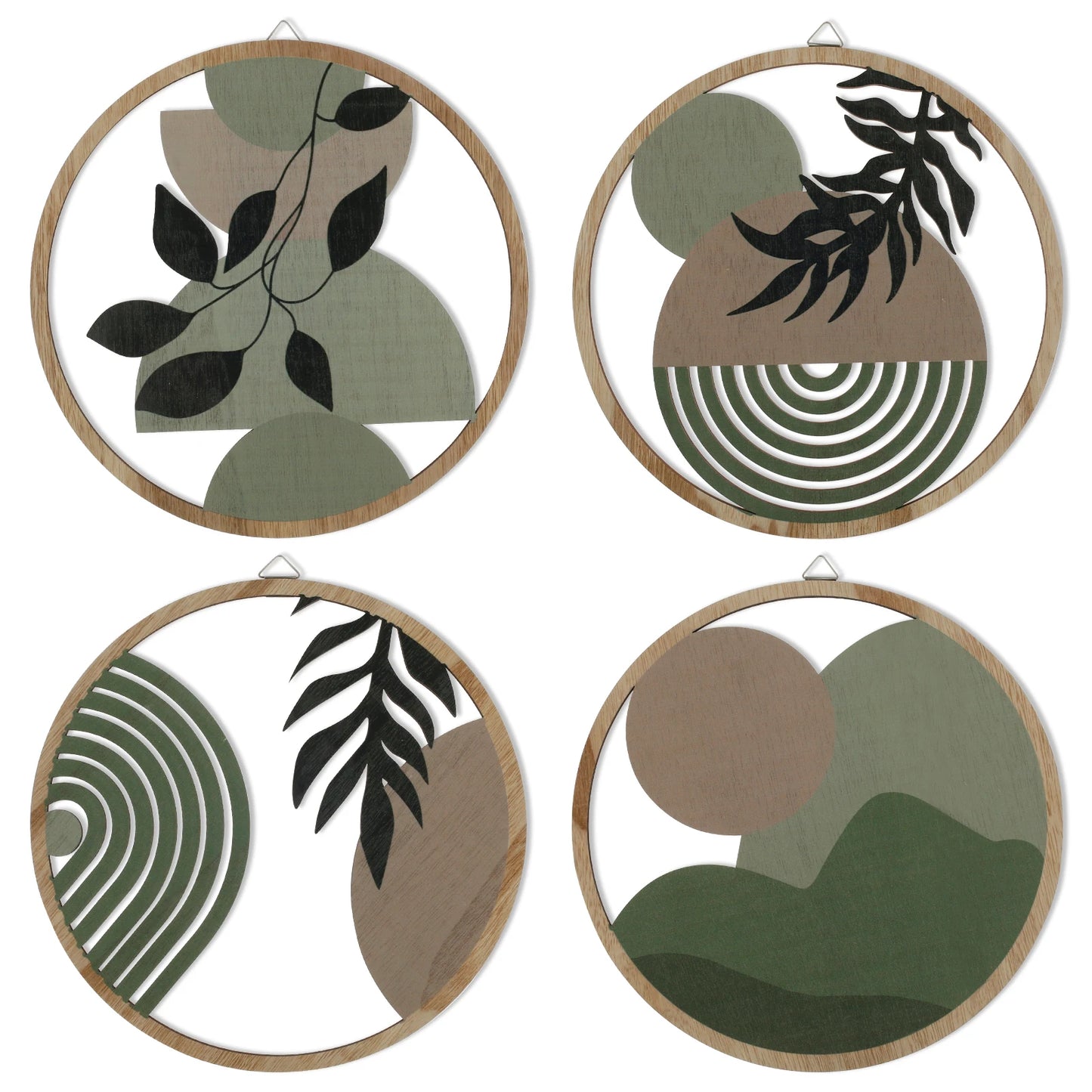 4Pcs Wood Wall Decor Hanging Wall Art Decorative Bohemian Home Decoration Nursery Wall Art Round Shape for Living room Bedroom