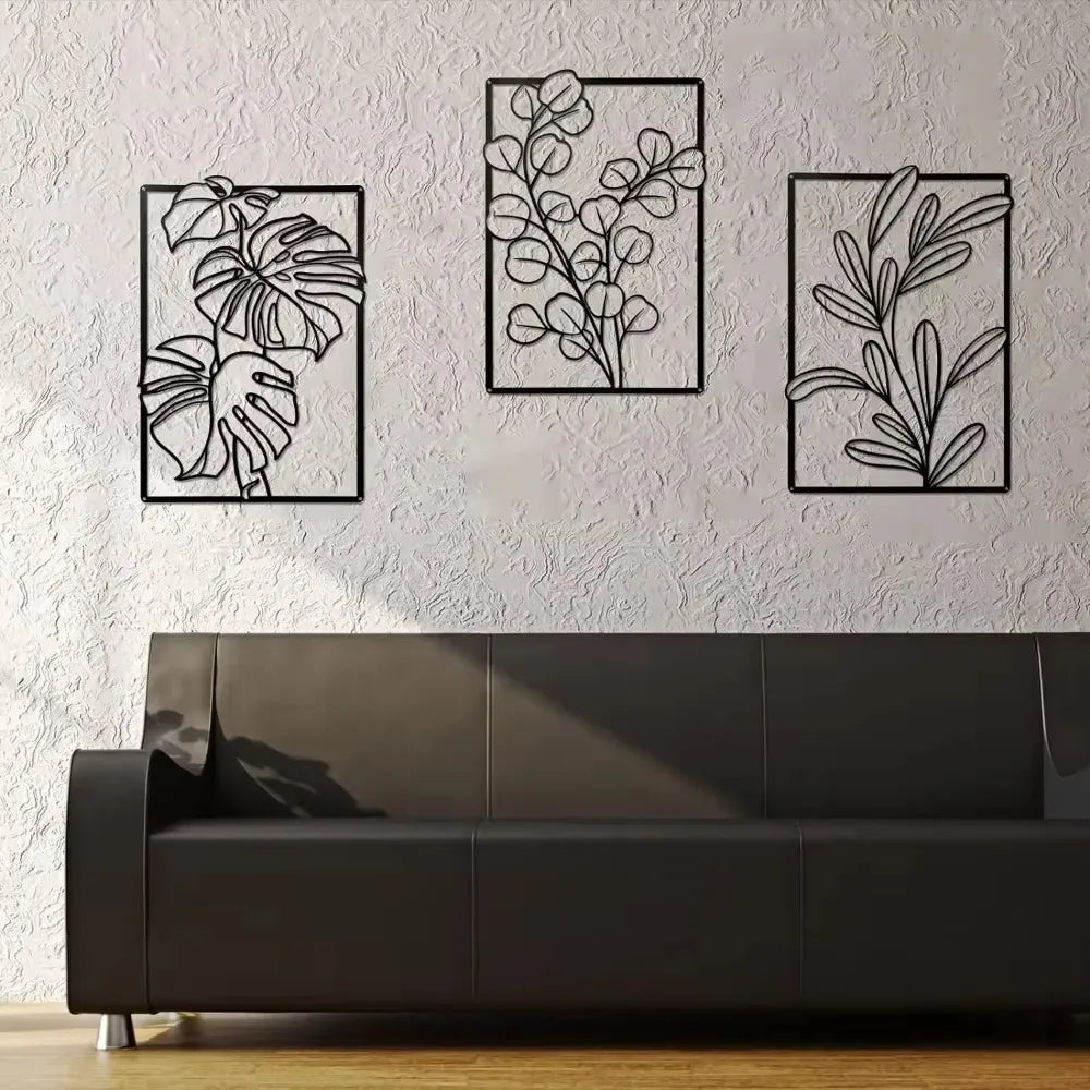 Gorgeous Gold & Black Metal Wall Decor: Large Minimalist Modern Boho Art. Abstract Flower & Leaf for Bedroom & Living Room.