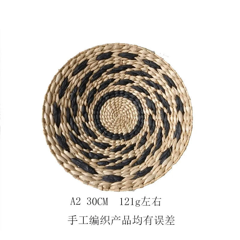 Bohemian Woven Wall Hanging, Handmade Rattan Circle Decor, Macrame Leaf Art for Living Room Bedroom