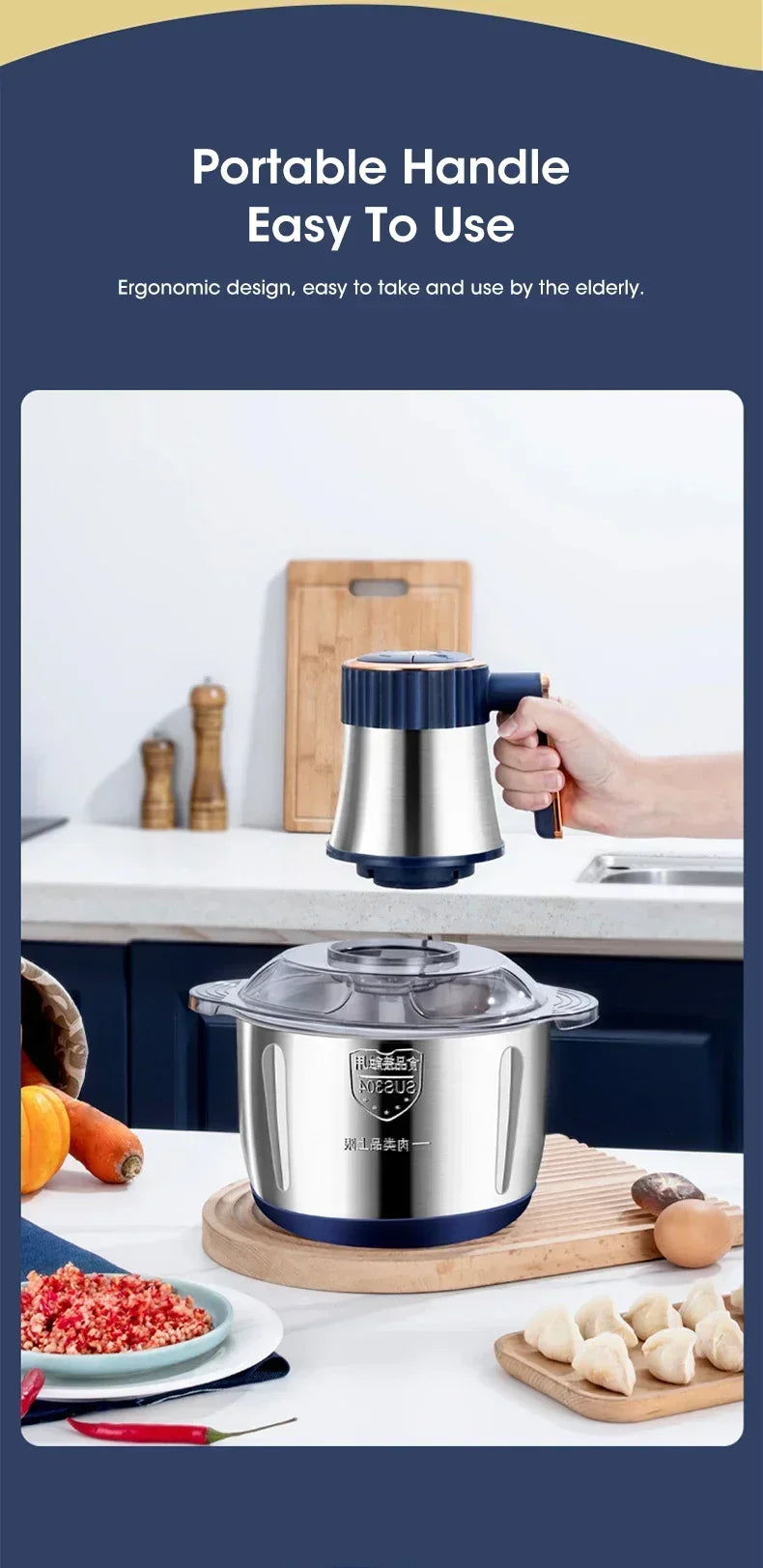 Electric Meat Grinder 304 Stainless Food Crusher Multifunction Vegetable Fruit Pepper Garlic Chopper Mincer Baby Food Processor