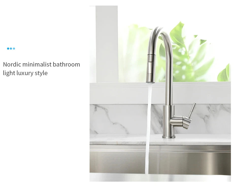 304 brushed kitchen faucet, black surface faucet, kitchen sink faucet, pull-out kitchen faucet, single hole faucet