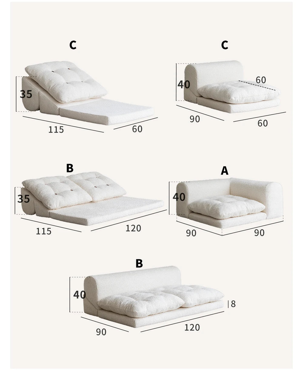 Minimalist White Fabric Living Room Sofa, Super Soft and Comfortable Tatami Module Lazy Sofa, Warm Home Furniture Salon FYLS
