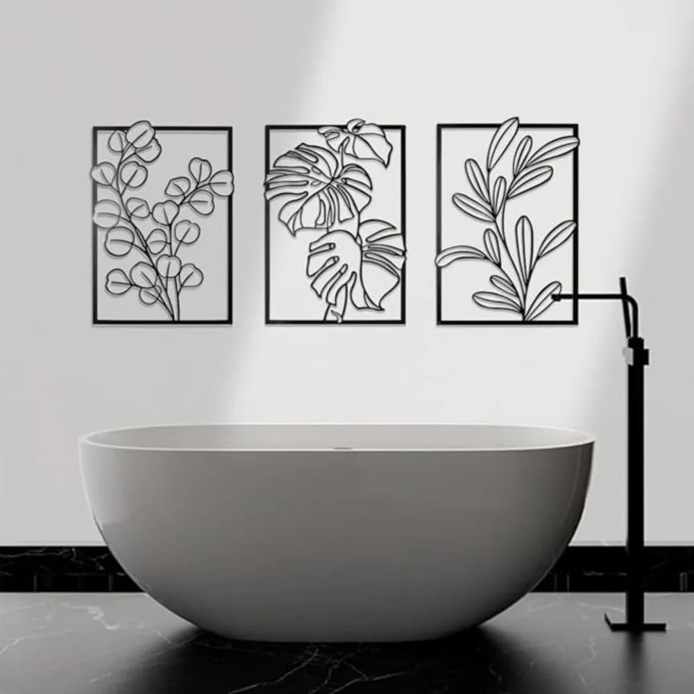 Gorgeous Gold & Black Metal Wall Decor: Large Minimalist Modern Boho Art. Abstract Flower & Leaf for Bedroom & Living Room.