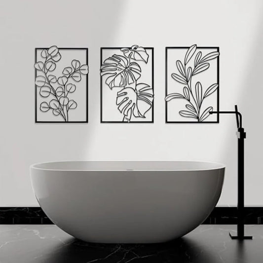 Gorgeous Gold & Black Metal Wall Decor: Large Minimalist Modern Boho Art. Abstract Flower & Leaf for Bedroom & Living Room.
