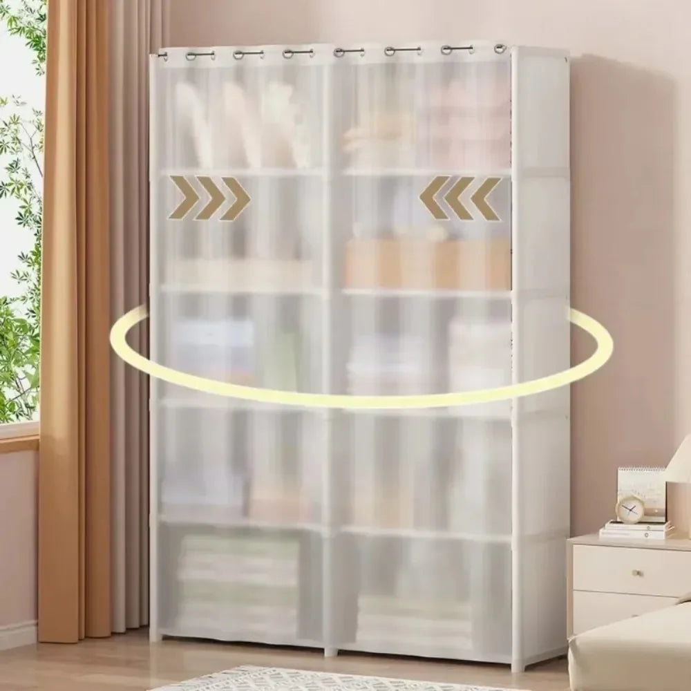 Multifunctional Dustproof Cabinet Easy Assembly Portable Clothes Organizer Cabinet with Curtains  Multipurpose She Book Holder