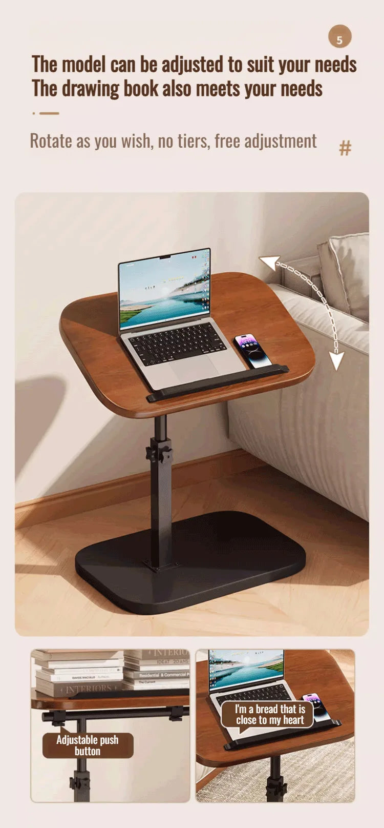 Dormitory Bedside Table Household foldable Mobile Lift Computer Desk Portable livingroom side table Bedroom Lazy Laptop Desk