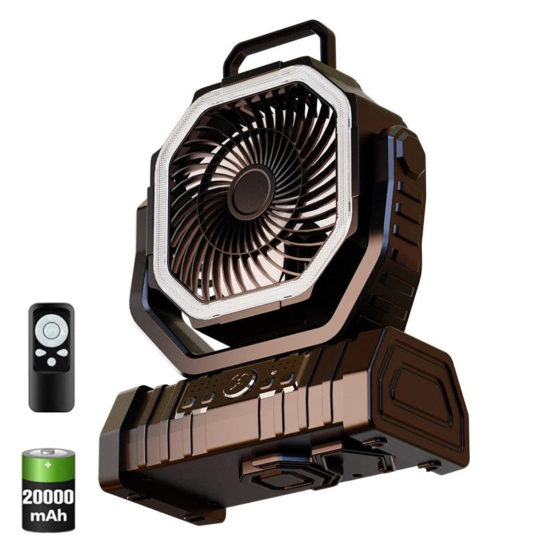 20000mAh Battery Operated Fan, Portable Rechargeable Desk/Camping Fan with LED Light and Hook, Outdoor Fan for Tent Car Trip