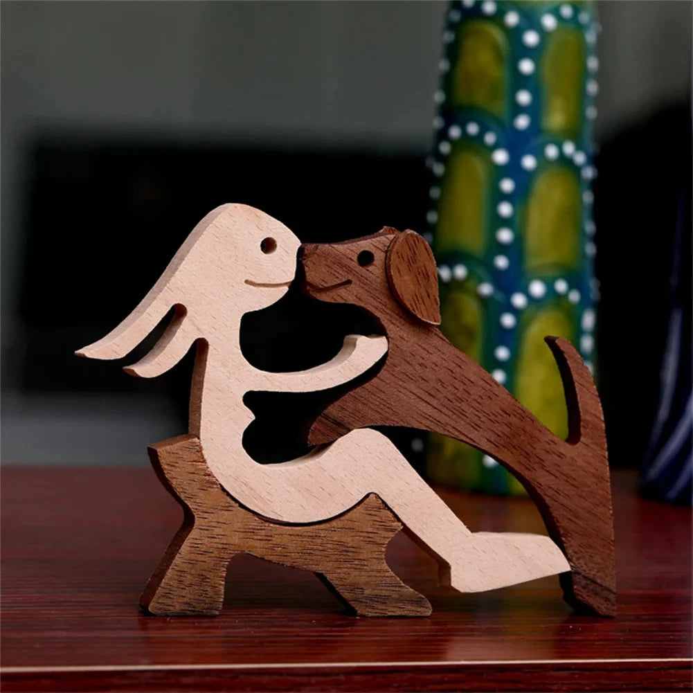 Wooden Dog And Human Craft Figurin Creative 3D Home Office Decoration Man Statue Wood Toy Desk ECO Friendly Free Shipping