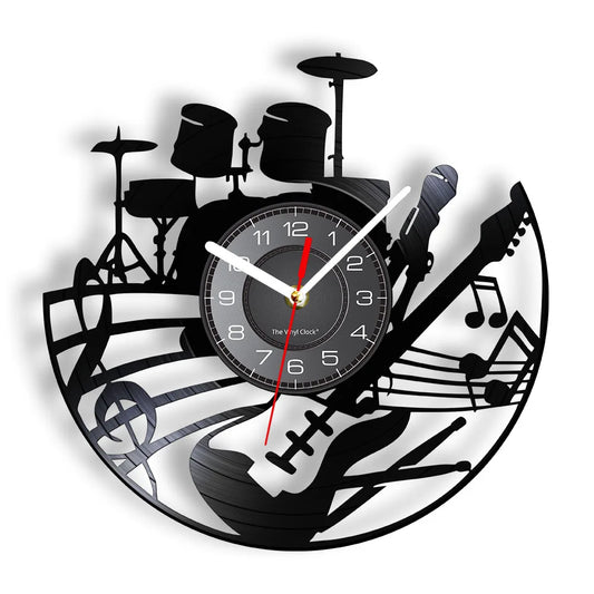 Guitar and Drum Kits Wall Clock Guitar Player Music Vinyl Record Clock Rock Music Instrument Guitar Wall Art Rock n Rock Gift