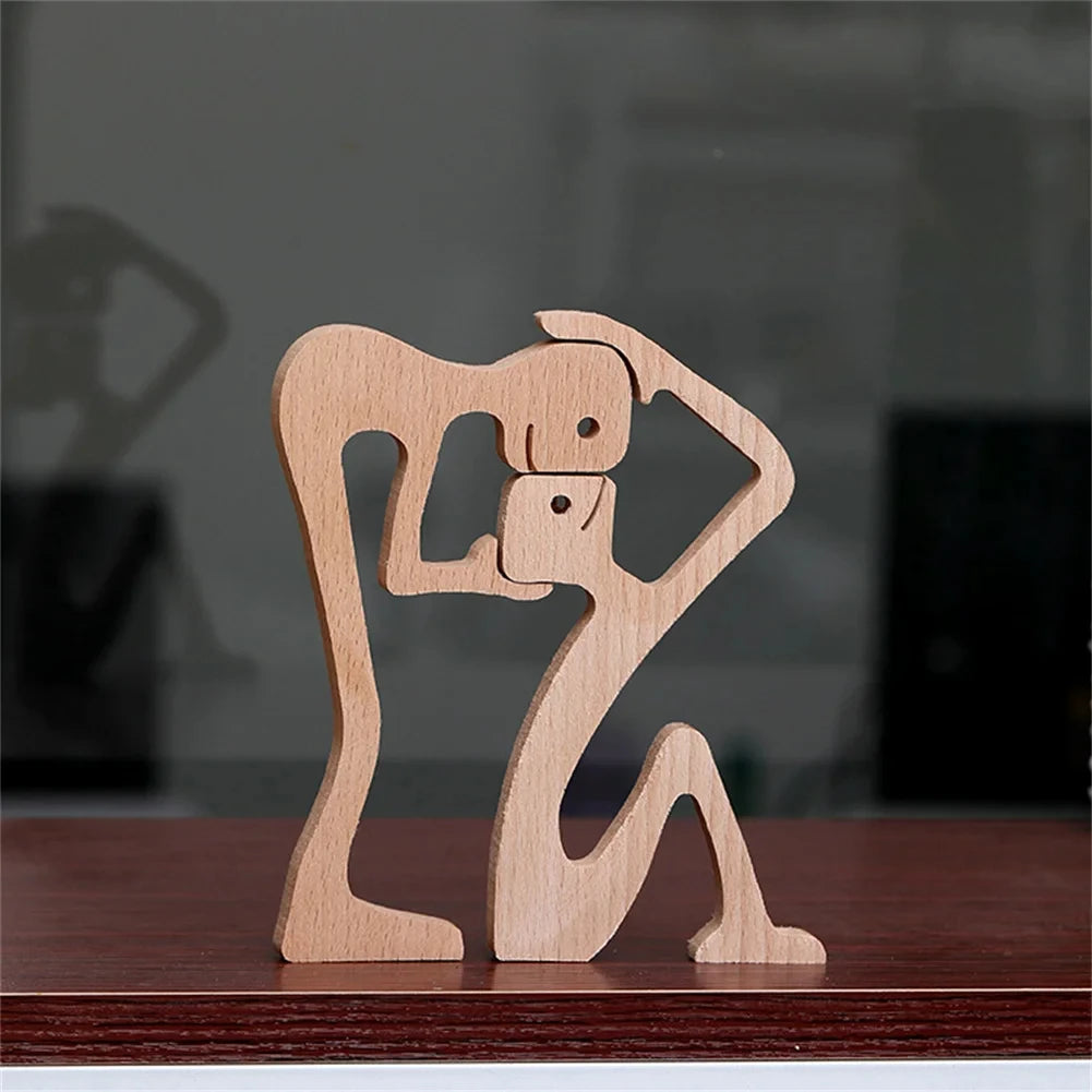 Wooden Dog And Human Craft Figurin Creative 3D Home Office Decoration Man Statue Wood Toy Desk ECO Friendly Free Shipping
