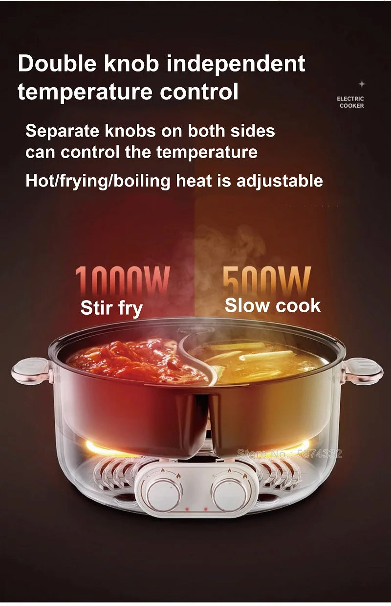 5L 6L Home Yuanyang Electric Hot Pot Electric Boiled Pan Large Capacity Double Soup Pots Non Stick Electric Frying Pan 2000W
