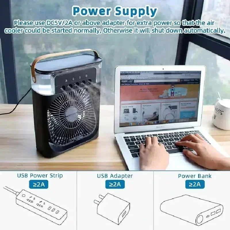 New Portable 3 In 1 Fan AIr Conditioner Household Small Air Cooler LED Night Lights Humidifier Air Adjustment Home Fans