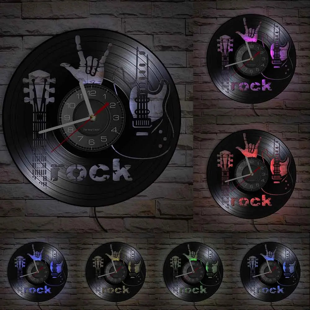 Guitar and Drum Kits Wall Clock Guitar Player Music Vinyl Record Clock Rock Music Instrument Guitar Wall Art Rock n Rock Gift