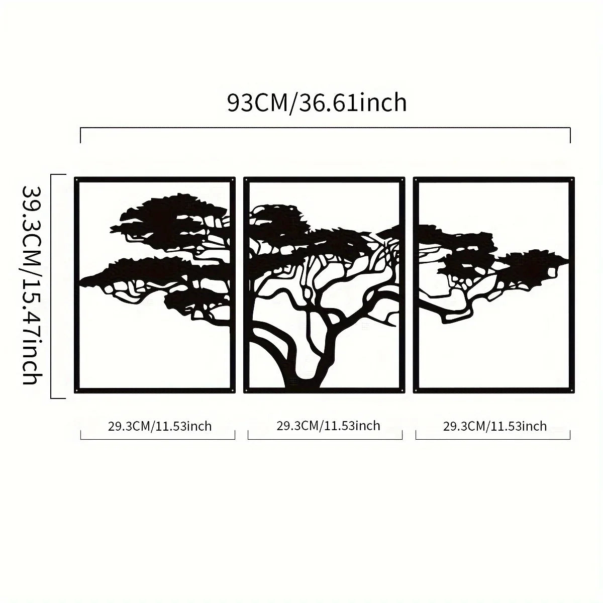 3pcs Black Metal Wall Art Decor Tree Of Life Metal Tree Wall Art Tree Sign Metal Wall Decoration Housewarming Hanging Wall Art