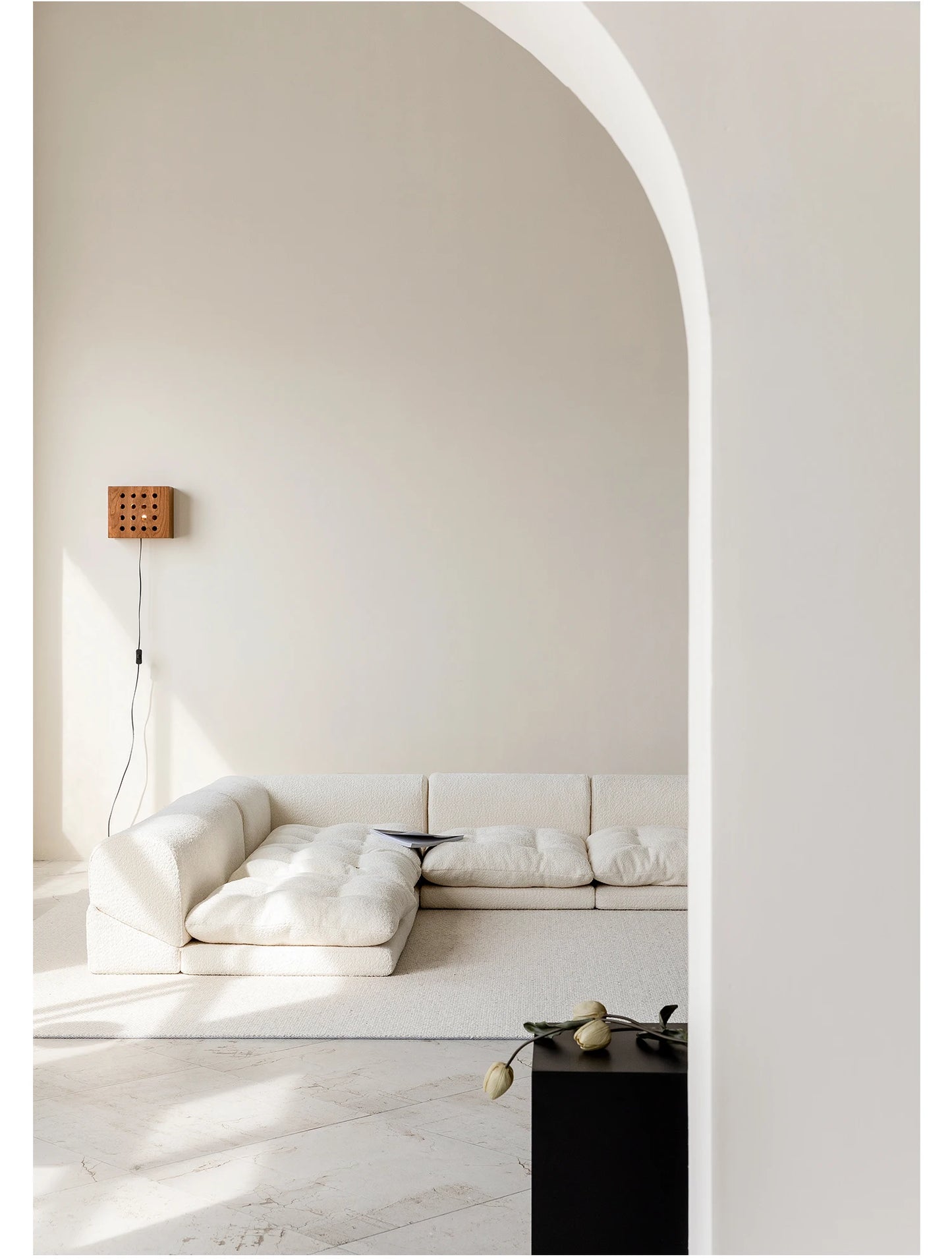 Minimalist White Fabric Living Room Sofa, Super Soft and Comfortable Tatami Module Lazy Sofa, Warm Home Furniture Salon FYLS