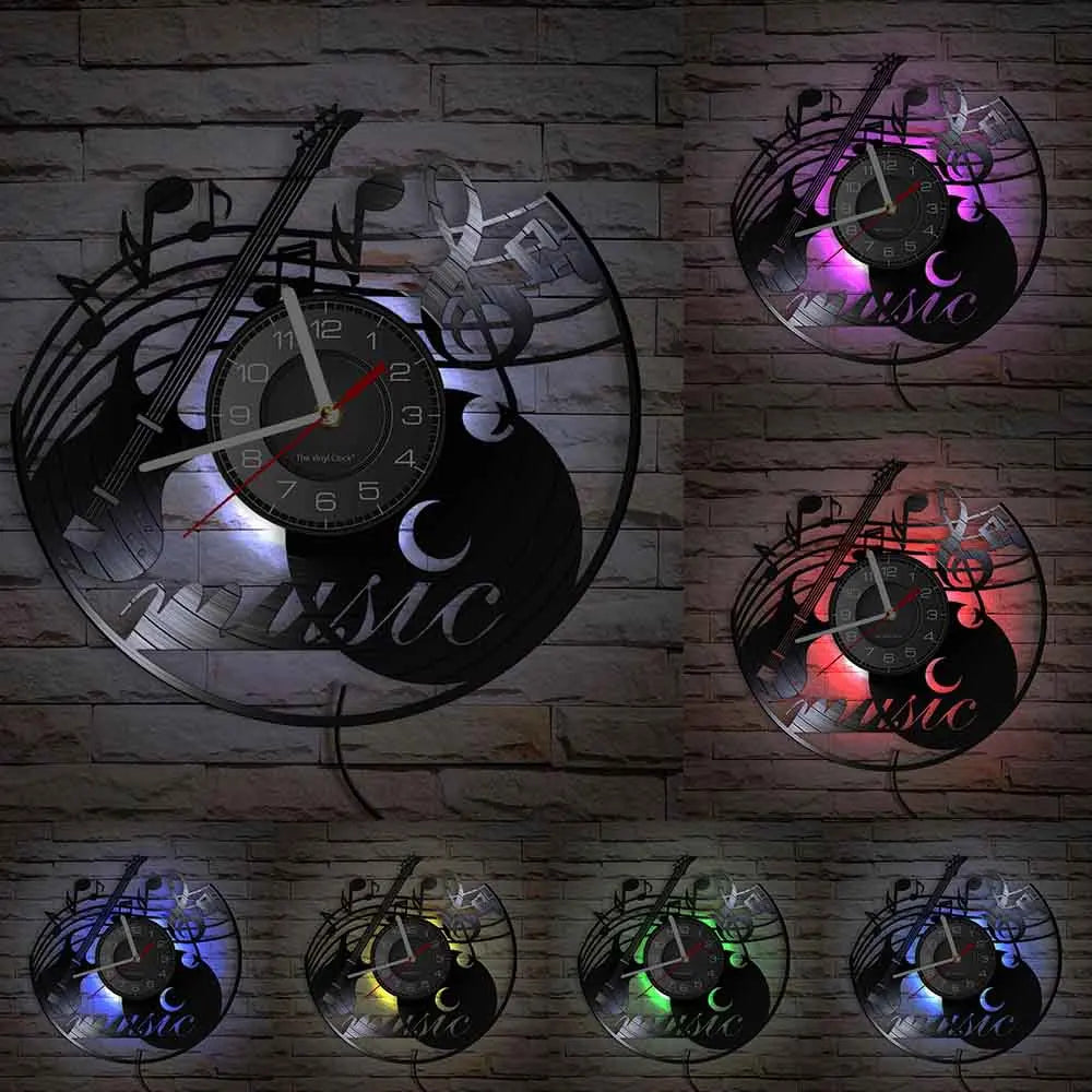 Guitar and Drum Kits Wall Clock Guitar Player Music Vinyl Record Clock Rock Music Instrument Guitar Wall Art Rock n Rock Gift