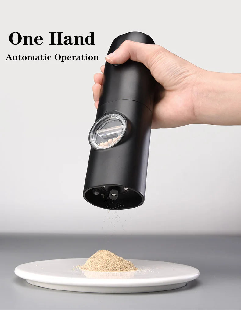 Electric Salt and Pepper Grinder Set with Charging Base and LED Light Adjustable Coarseness Automatic Spice Herb Mill