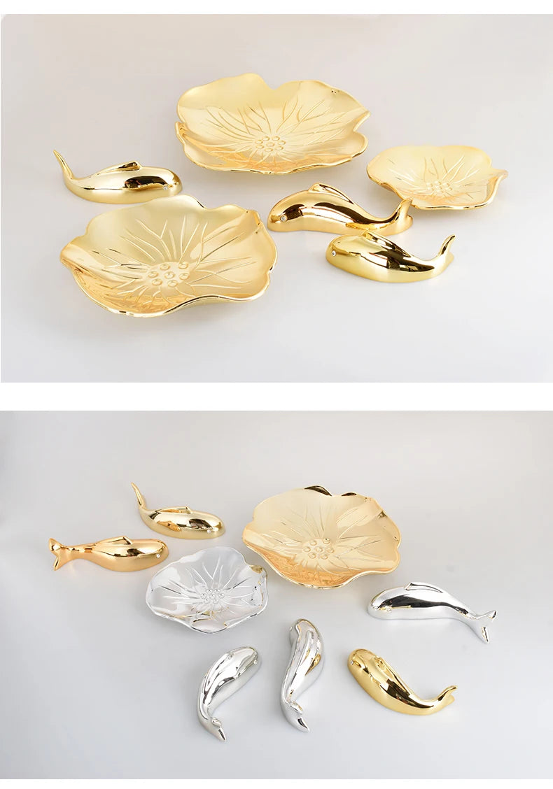 Stereo Resin Background Wall Decoration Carp Fish Lotus Leaf  Gold Wall Pendant Chinese Bionics Home Decoration Accessories