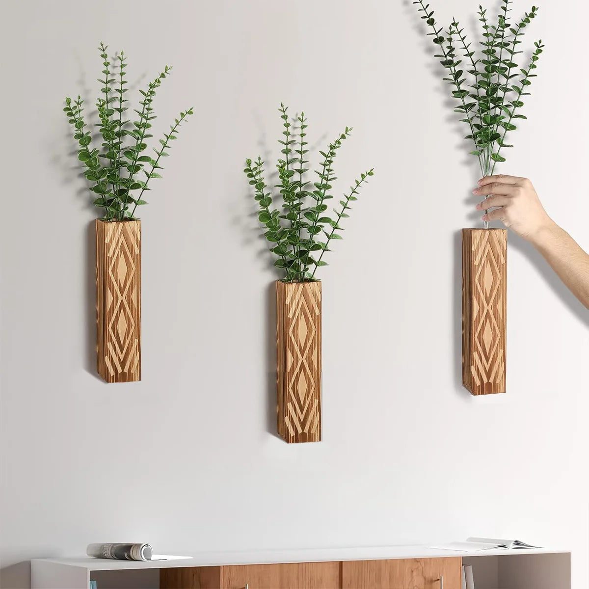 Bohemian Style Vase Wall Vase Dry Flower Vase Decoration Simulated Plant Wooden Vase Home Decoration