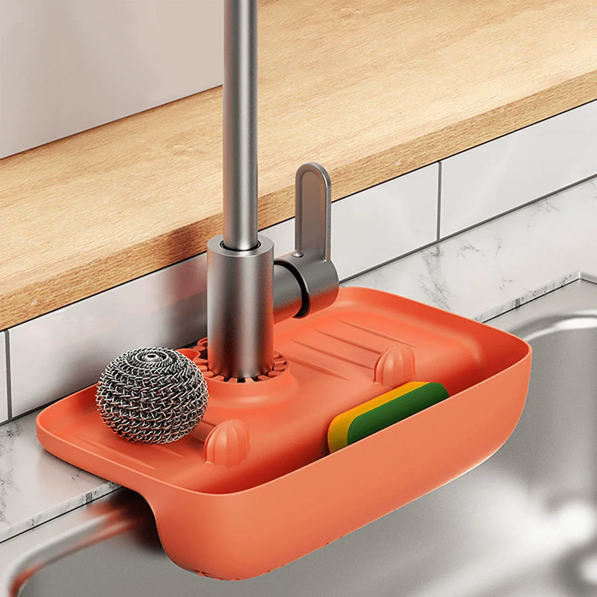Silicone Sink Drain Rack Household Faucet Splash Proof Water Collecting Pad Sponge Rag Steel Wool Gadget Storage Box