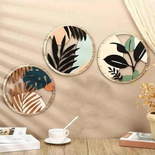 3/4pcs Bohemian Style Wooden Wall Decoration Cartoon Art Wall Hanging Creative Exquisite Background Pendant Living Room
