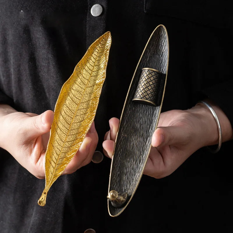 Creative Antique Leaf Incense Burner Zinc Alloy Bodhi Leaf Incense Holder Ash Catcher Office Home Desktop Decoration Zen Durable