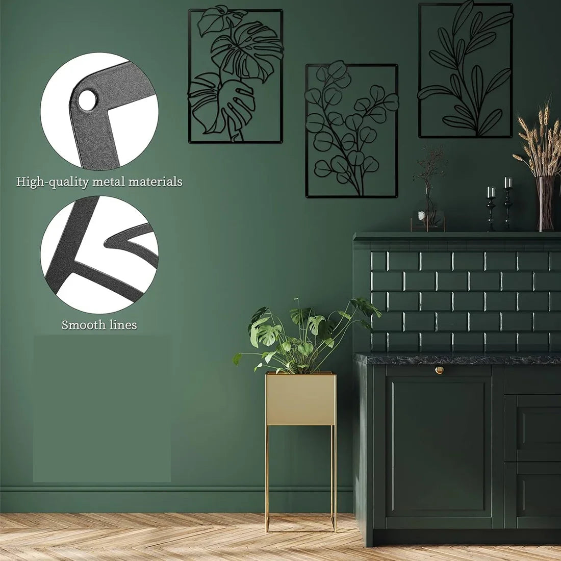 Gorgeous Gold & Black Metal Wall Decor: Large Minimalist Modern Boho Art. Abstract Flower & Leaf for Bedroom & Living Room.